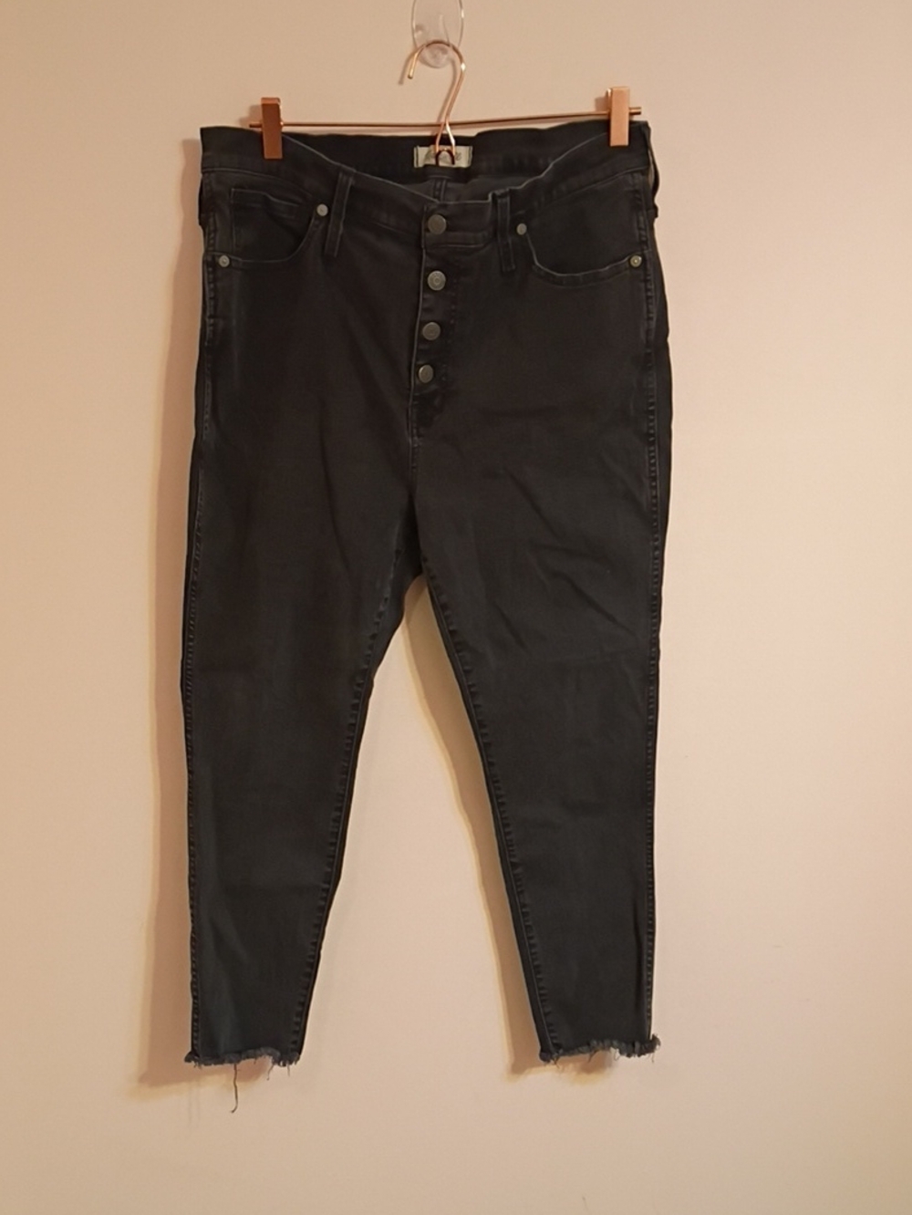 Madewell High-Rise Button Fly Slim Skinny Jeans Gray Dark Wash Cotton Denim